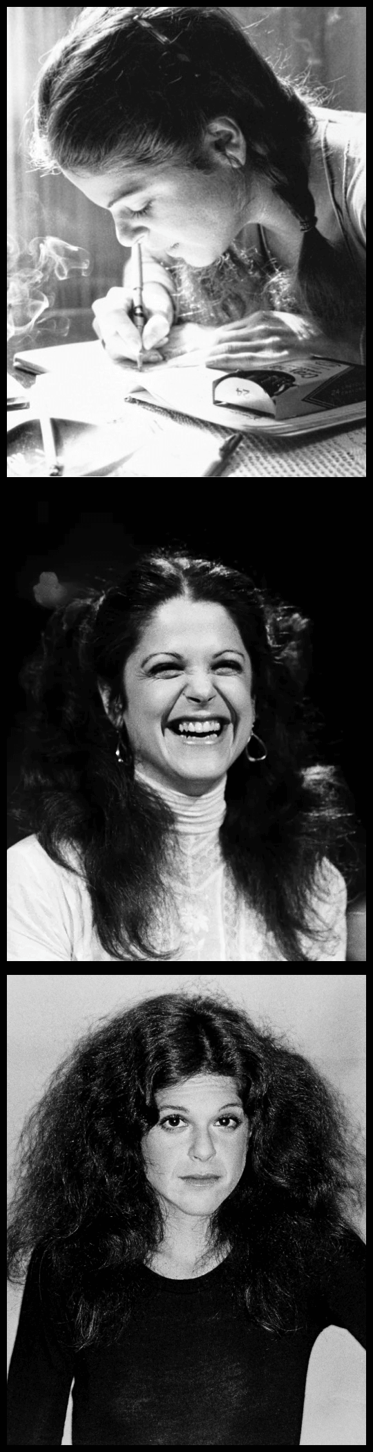 Vertical film reel of black and white photos of Gilda